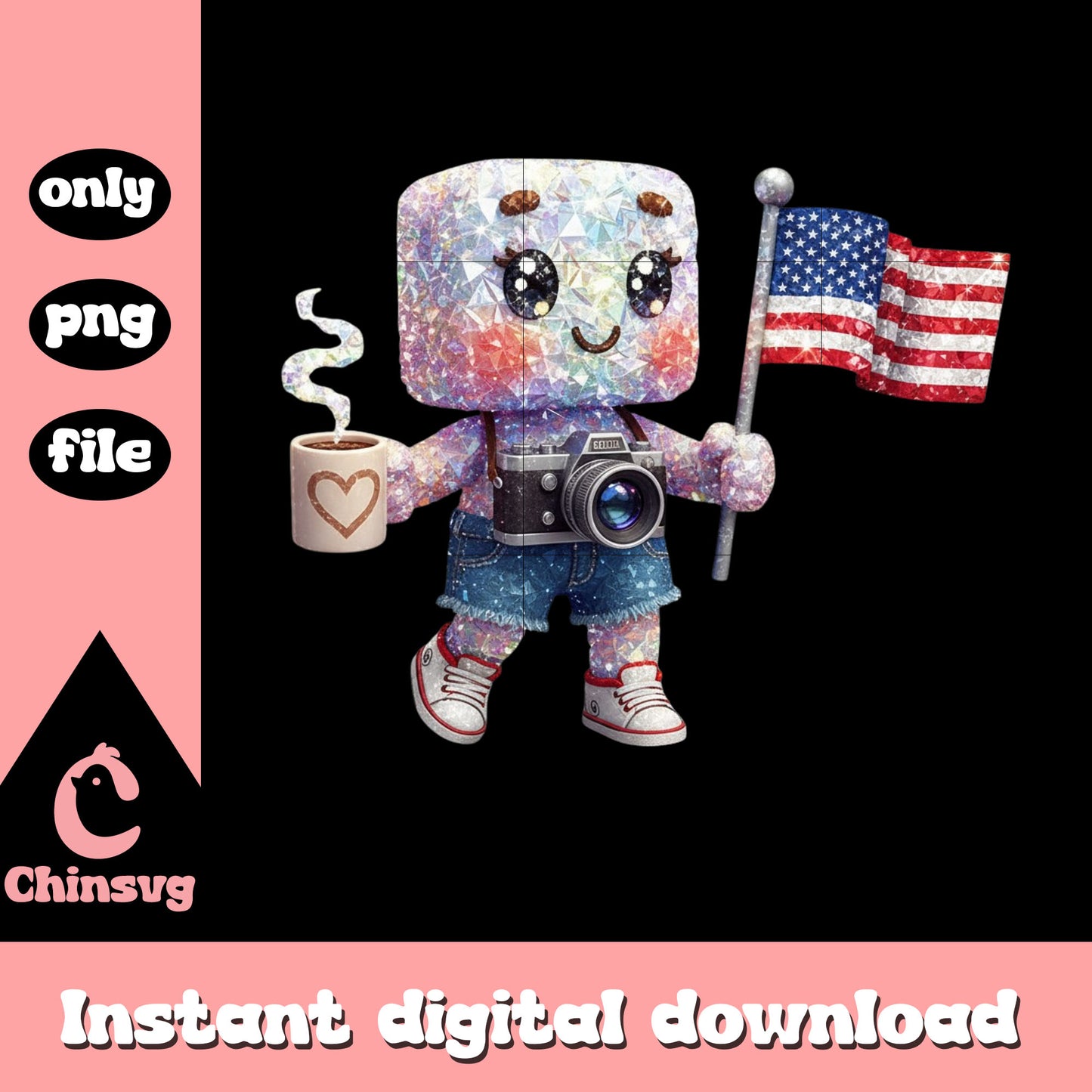 box girl hand holding flag twinkle png, america flag png