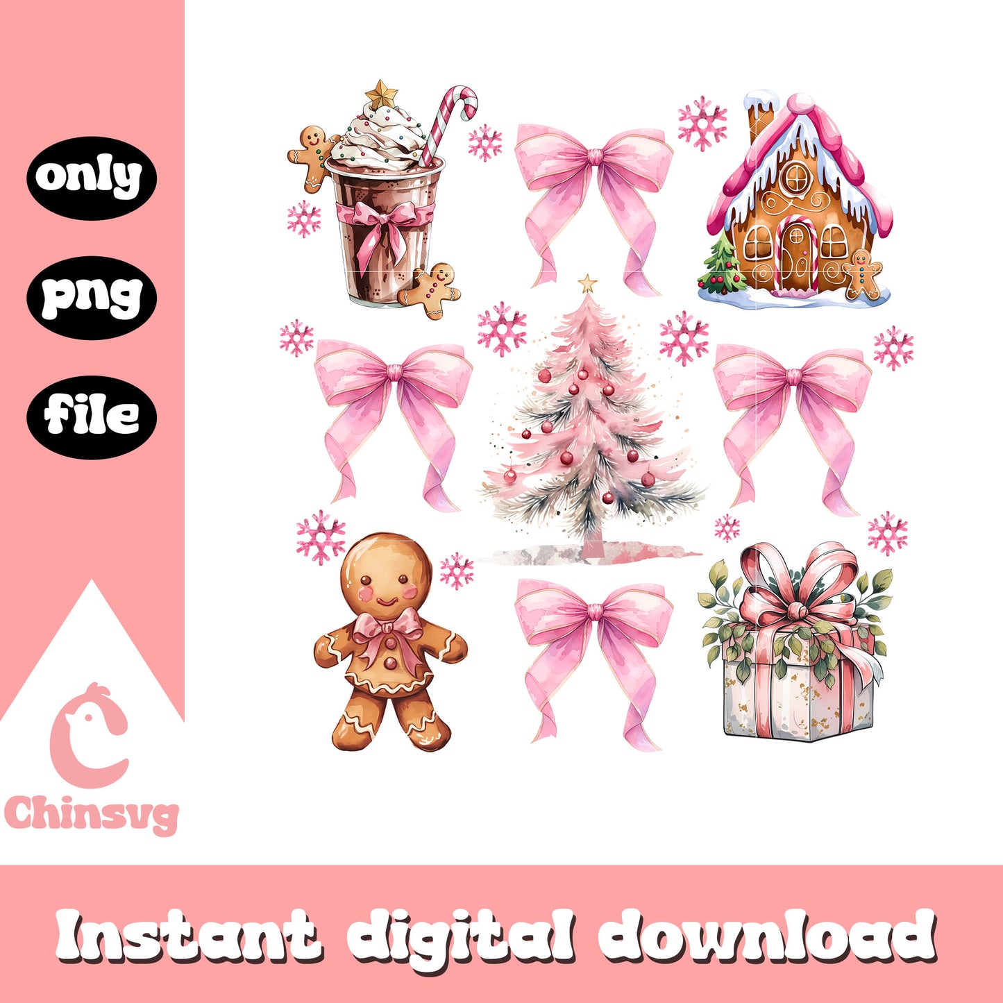 girly holiday pink coquette christmas tree png, gingerbread png