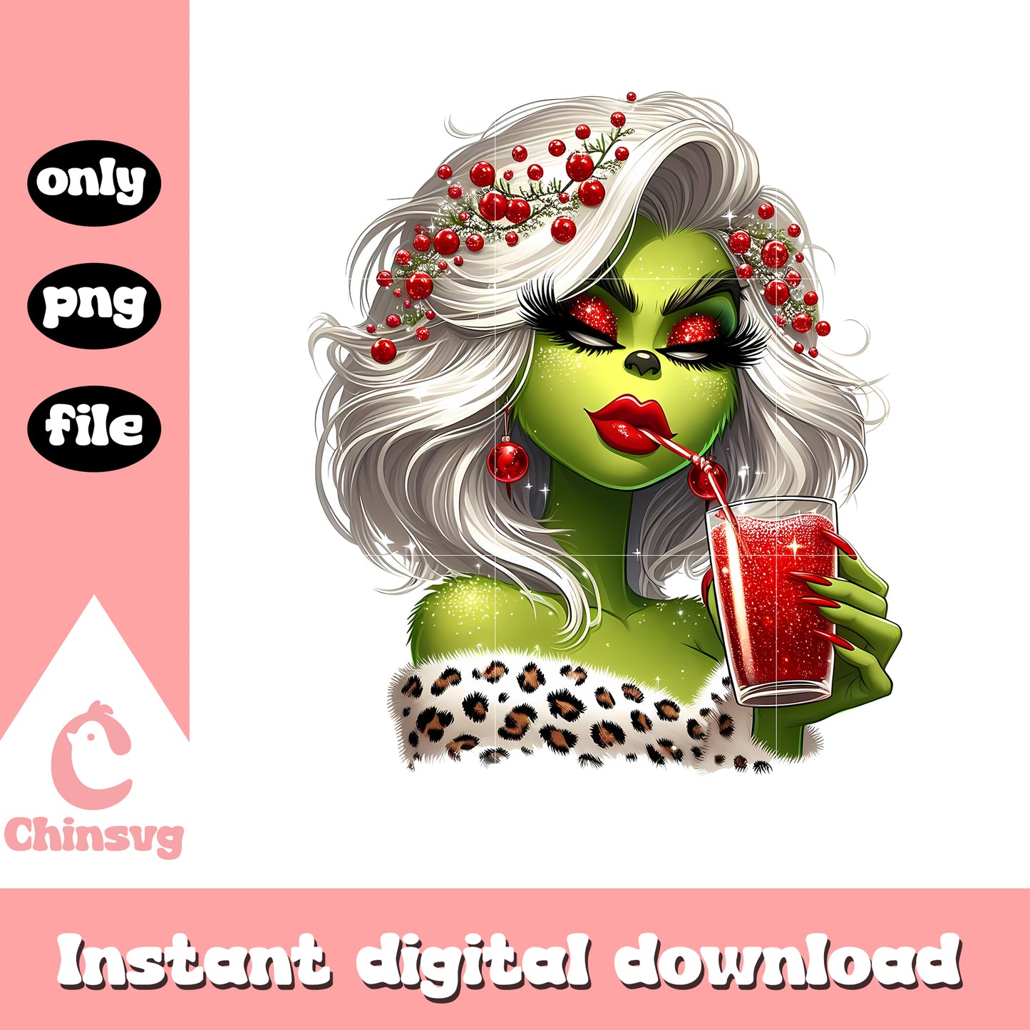 grinch girl leopard drinking png, the grinch merry christmas png