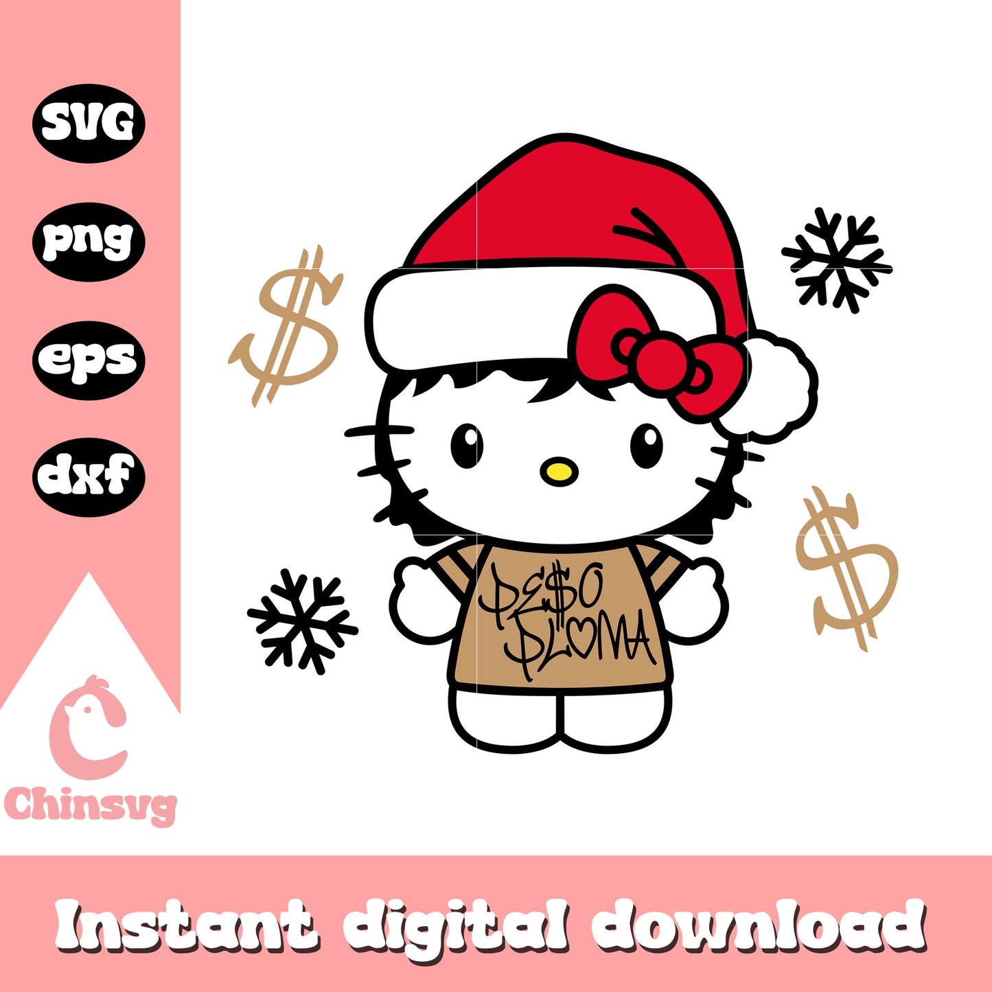 hello kitty peso pluma christmas svg, hello kitty santa svg