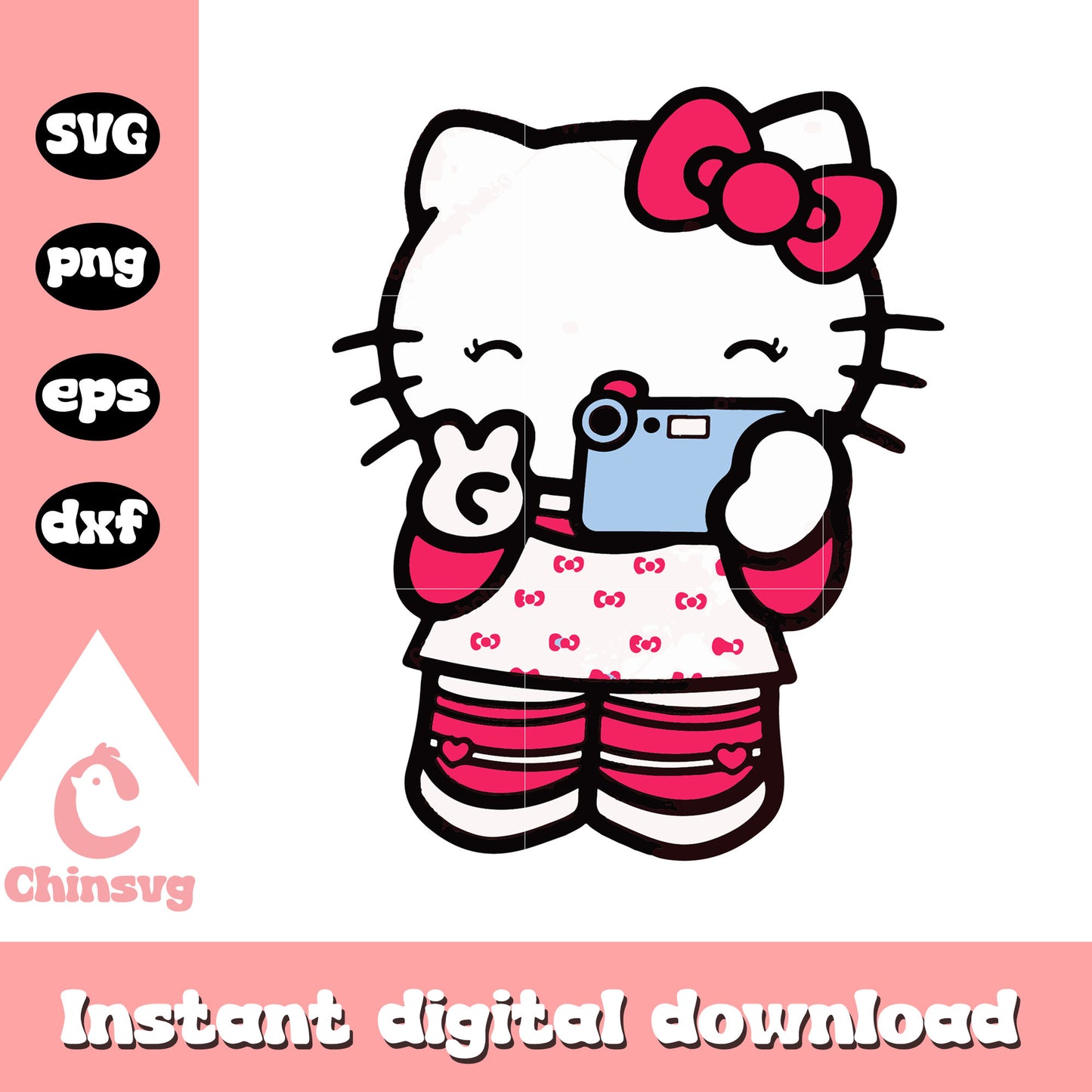hello kitty selfie svg, hello kitty svg, sanrio cartoon svg