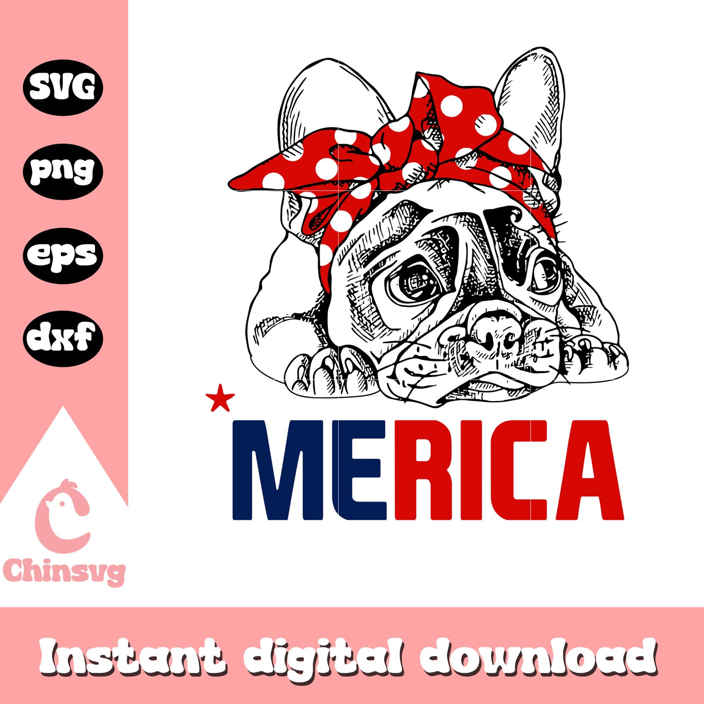 merica bulldog red bandana svg, bulldog svg, dog svg