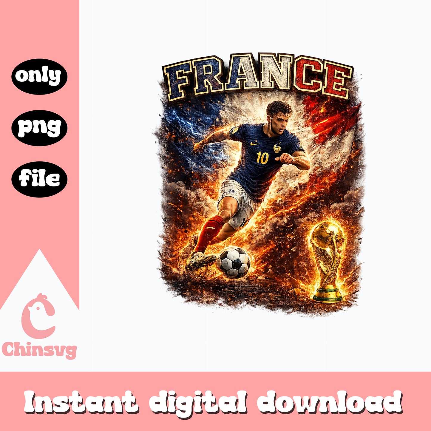 France Soccer Player PNG, World Cup Football Sublimation, Sports PNG