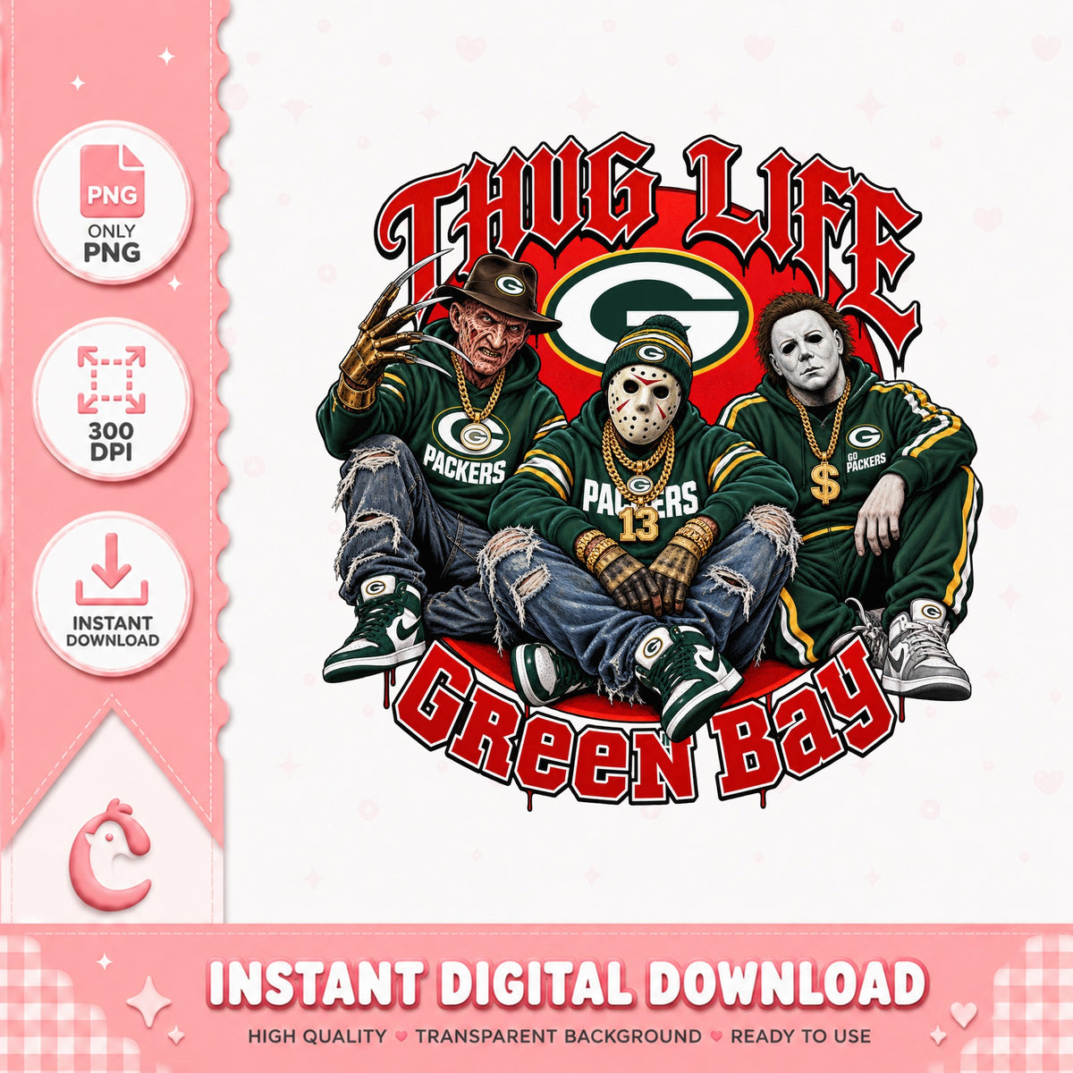 Thug Life Green Bay Packers PNG, Horror Movie Characters, NFL PNG