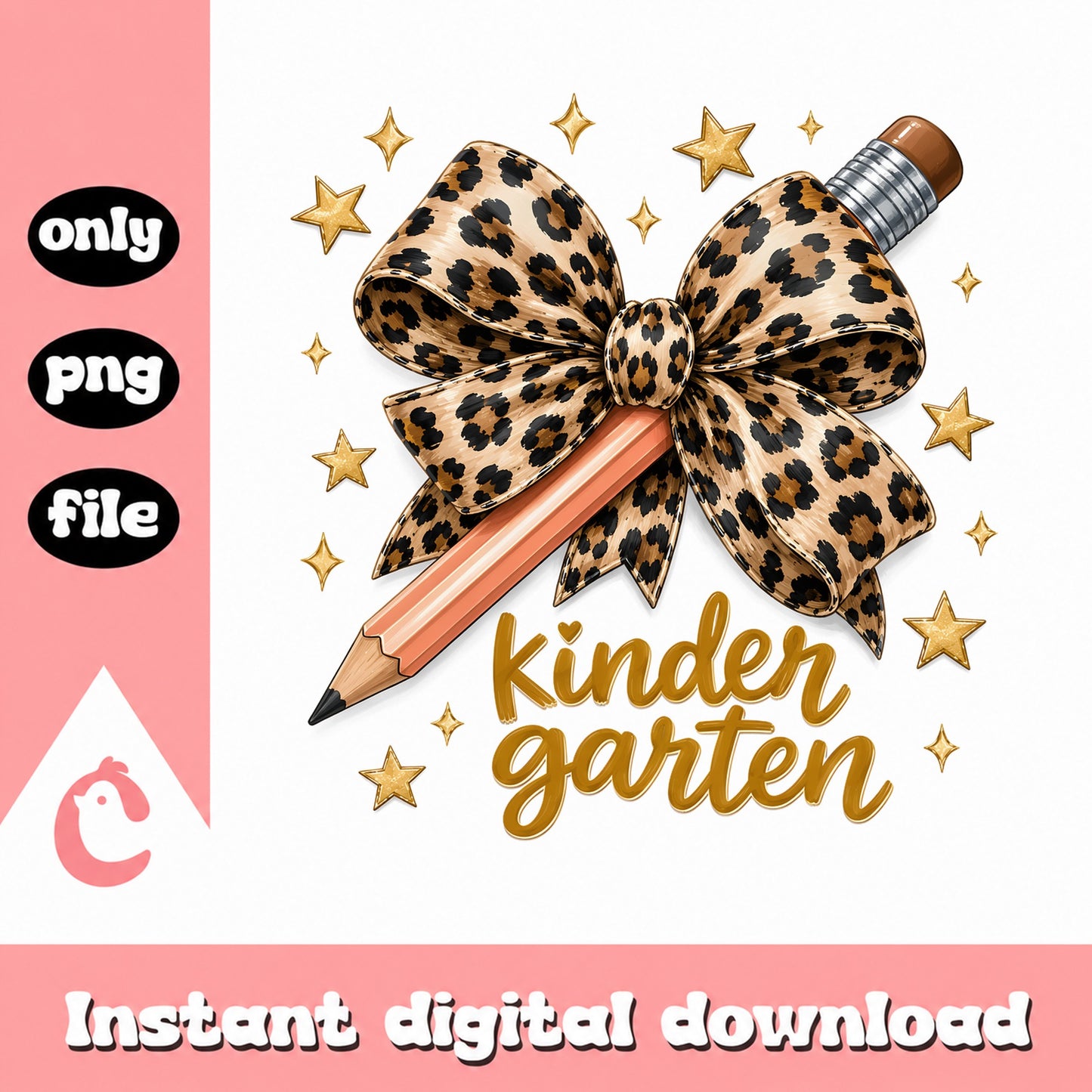 Kindergarten Leopard Bow Pencil PNG, Back To School PNG, Teacher PNG