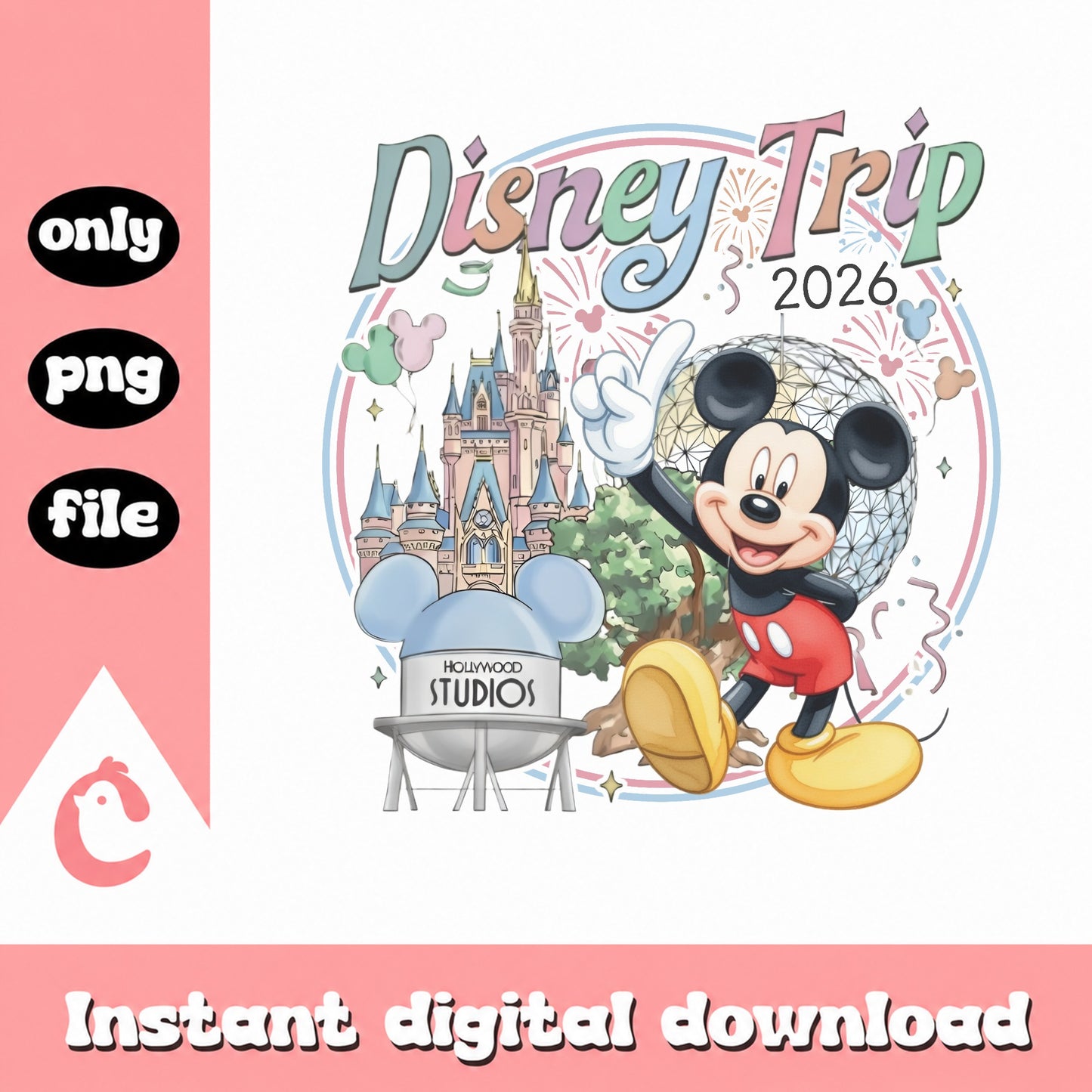 Disney Trip 2026 PNG, Mickey Mouse Disney Castle PNG, Family Vacation PNG