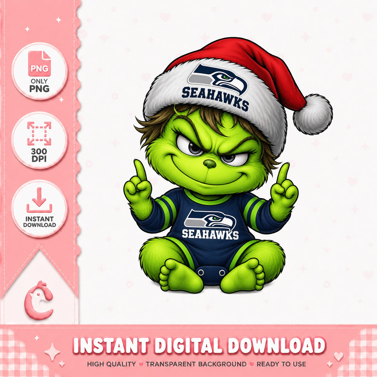 Grinch Seahawks Christmas PNG, Seattle Football Santa Hat, PNG