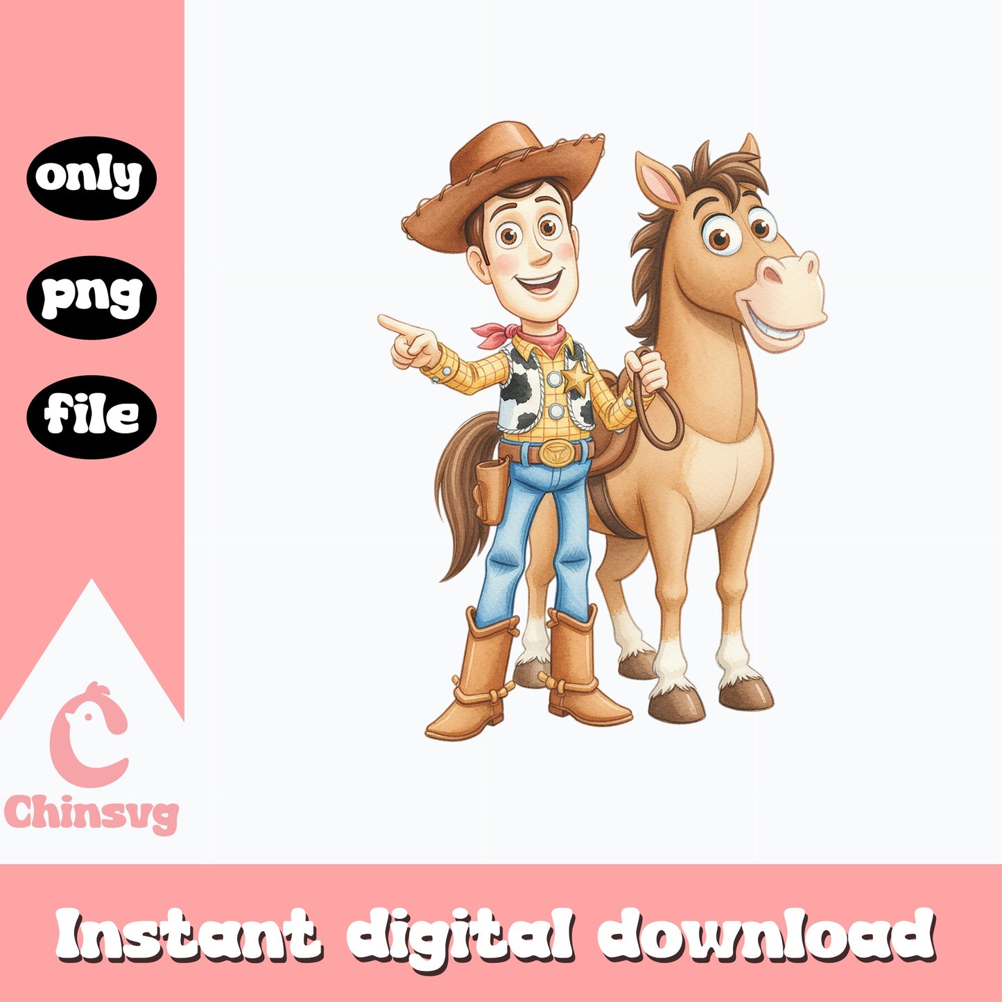 Woody And Bullseye Toy Story PNG, Disney Pixar PNG, Cowboy PNG