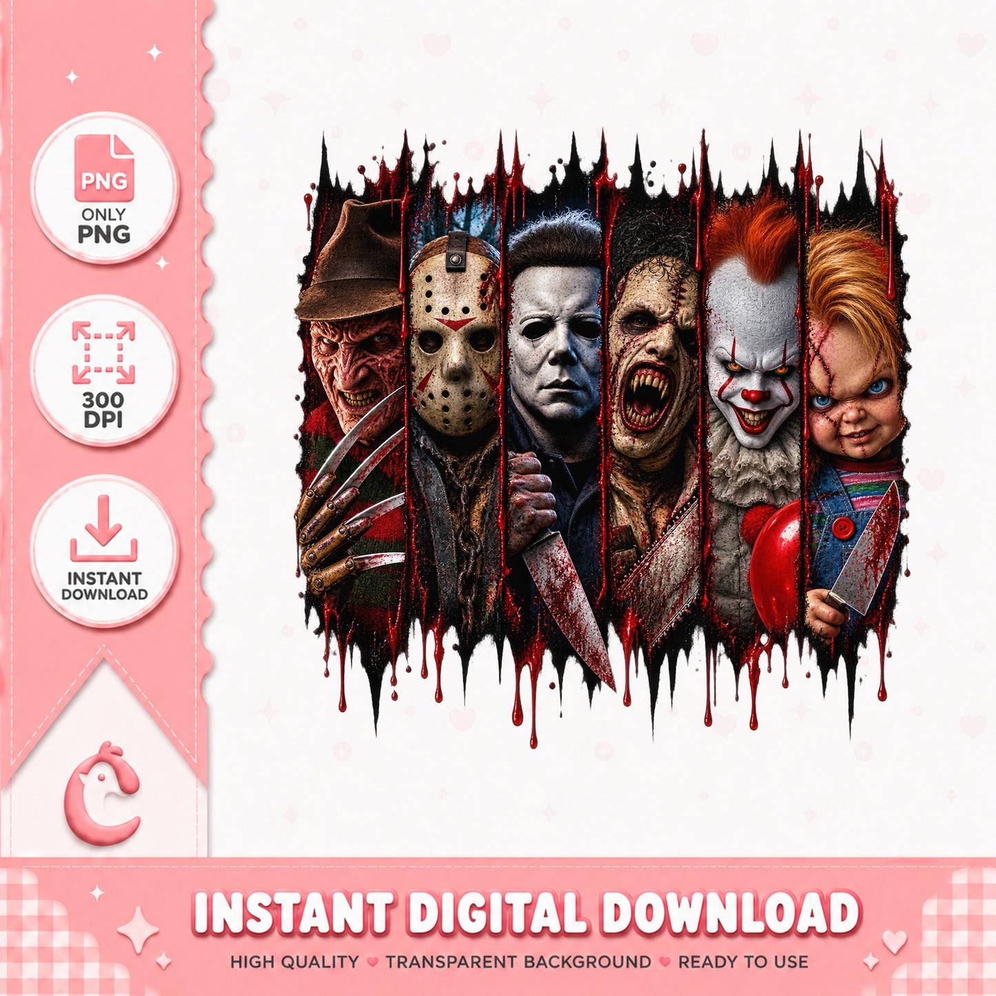 Horror Movie Characters PNG Bundle, Halloween Clipart, PNG