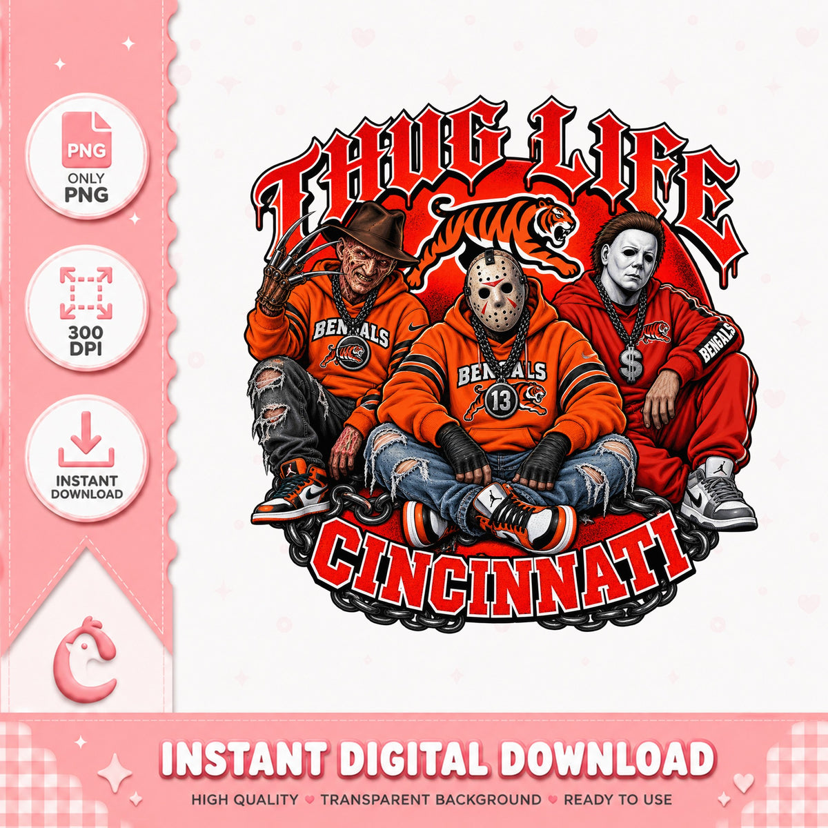 Cincinnati Bengals Thug Life PNG, Horror Movie Characters, PNG