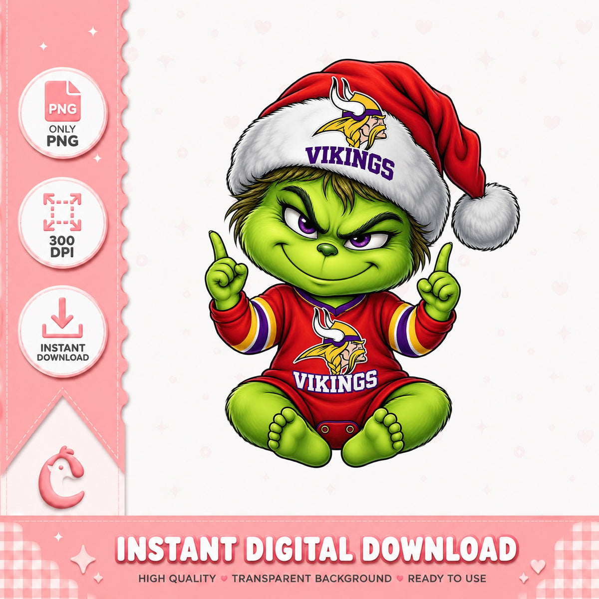 Grinch Minnesota Vikings Christmas PNG, NFL Baby Grinch, Xmas PNG