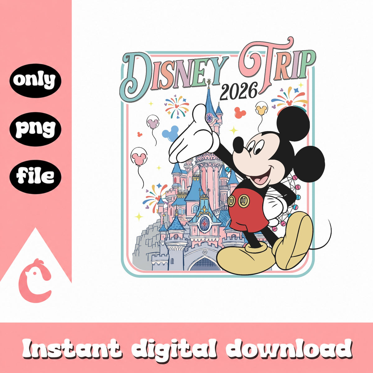 Mickey Mouse Disney Trip 2026 PNG, Disney Castle PNG, Family Vacation PNG