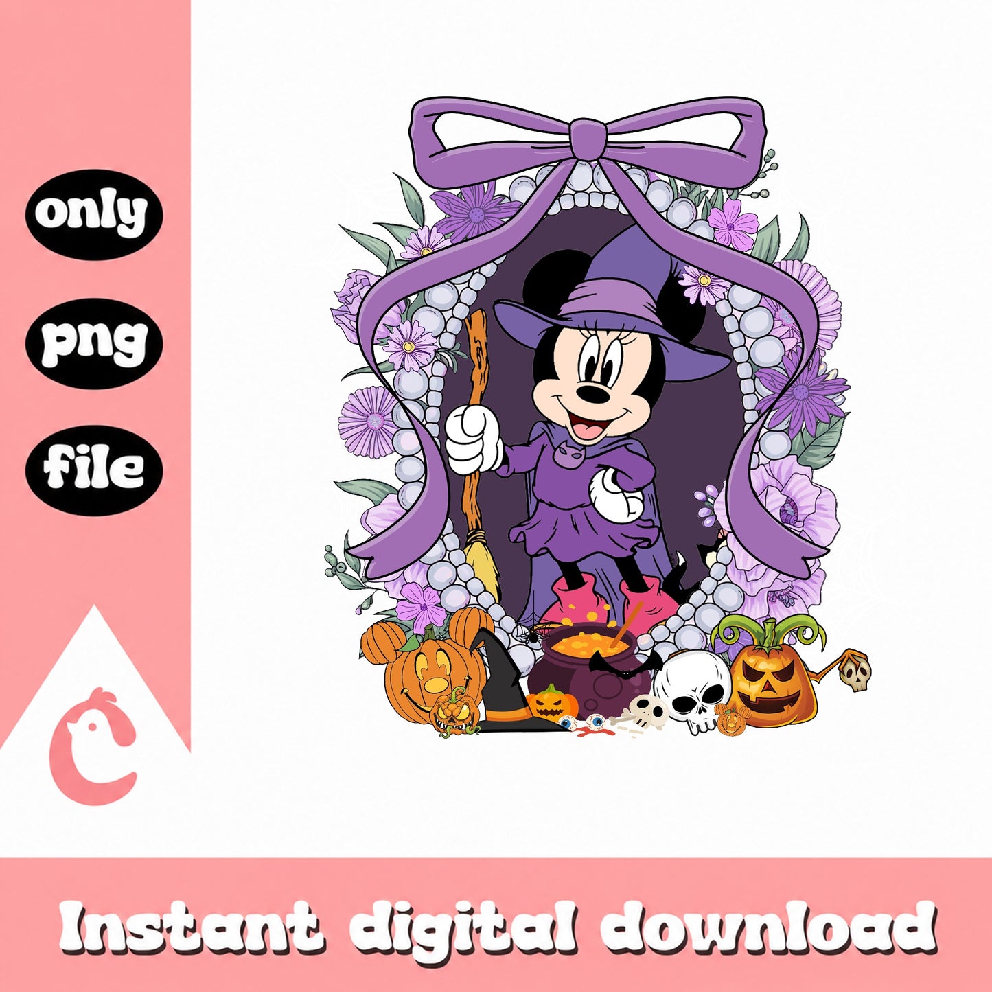 Minnie Mouse Halloween Witch PNG, Disney Halloween PNG, Pumpkin PNG