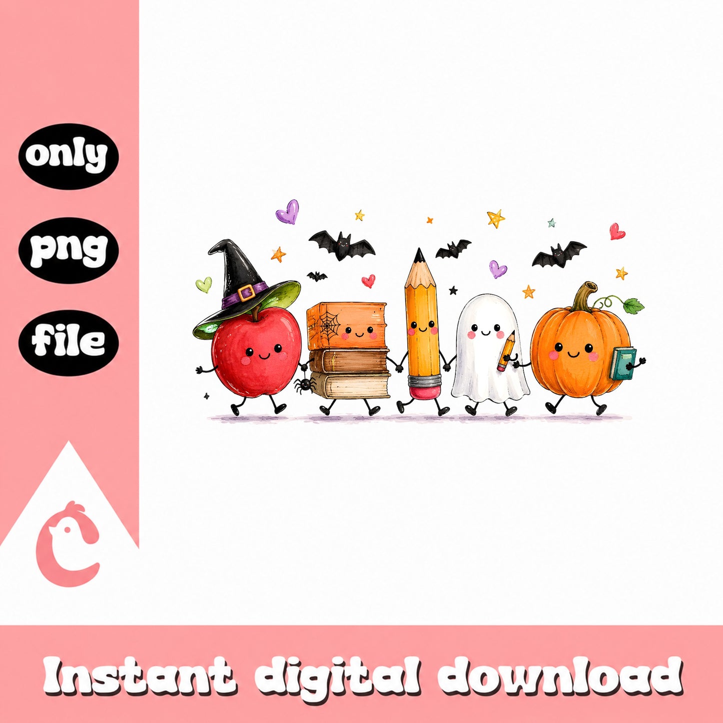 Halloween Kawaii Teacher Squad PNG, Back To School Clipart, PNG