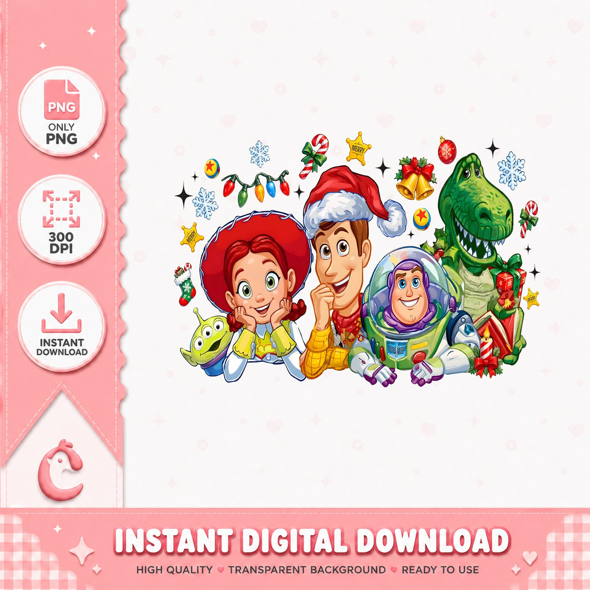 Toy Story Christmas Friends PNG, Jessie Woody Xmas PNG, Rex Alien PNG