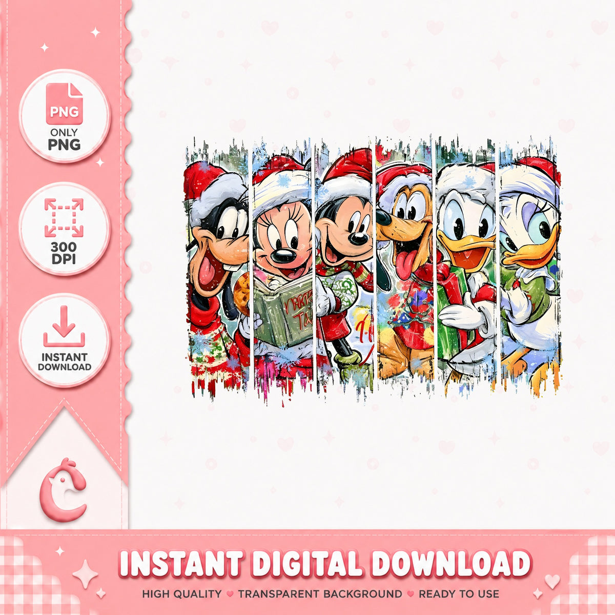 Mickey Friends Brush Stroke Christmas PNG, Disney Xmas PNG, Grunge PNG