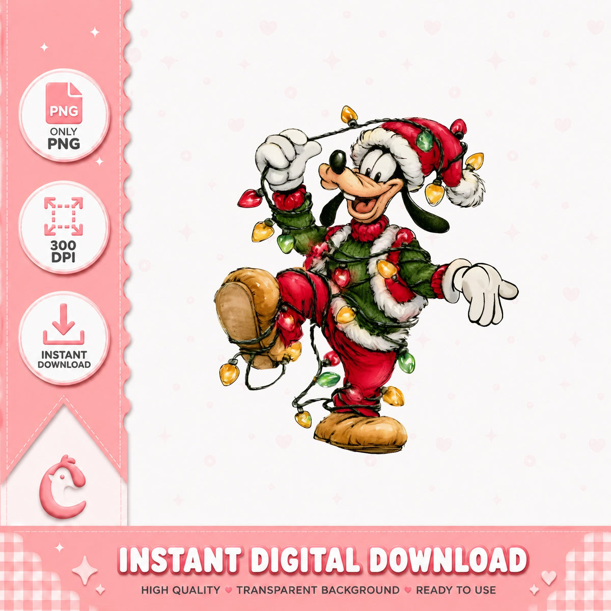 Goofy Christmas Lights PNG, Watercolor Santa Goofy PNG, Xmas Dance PNG