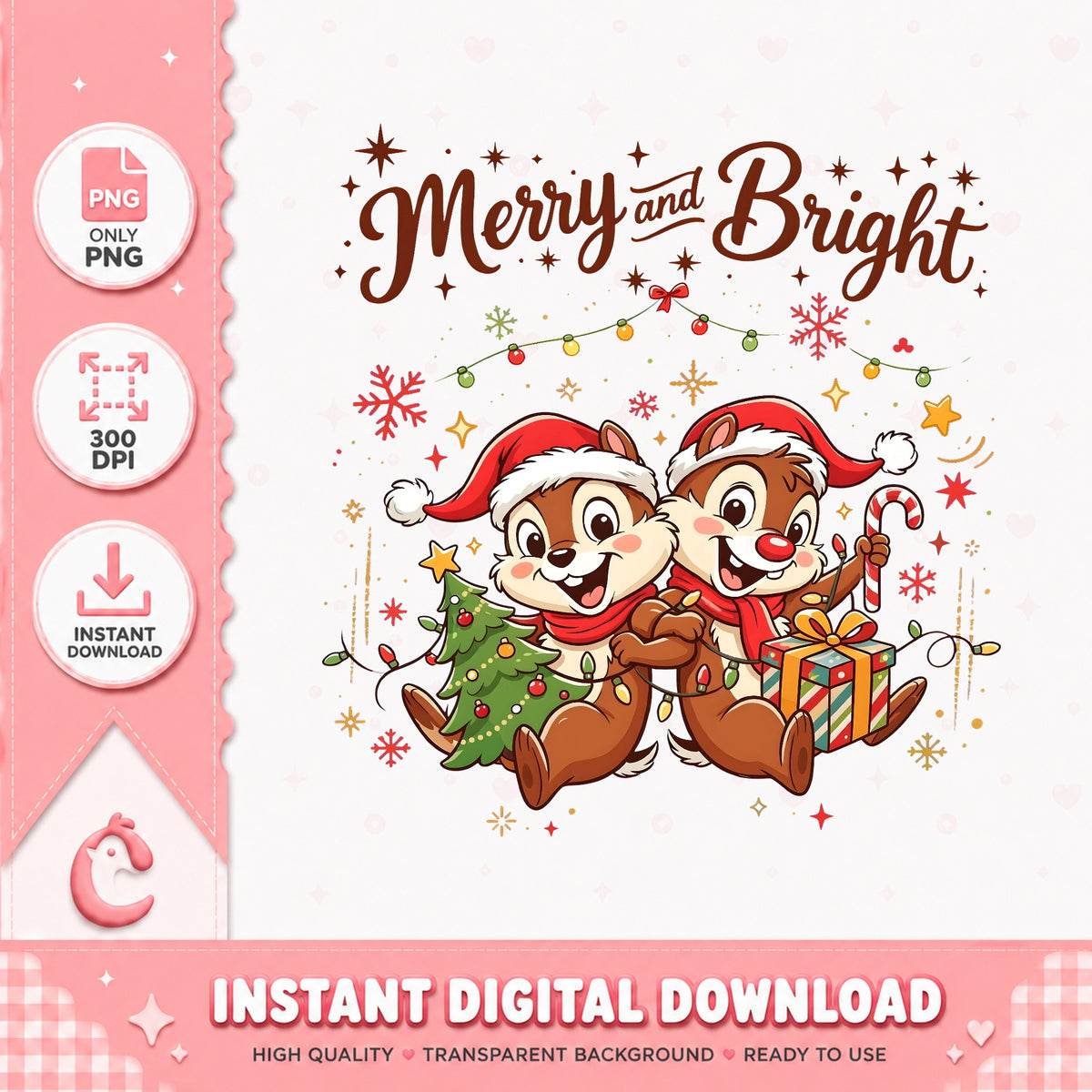 Chip And Dale Merry And Bright PNG, Chipmunk Xmas PNG, Santa PNG