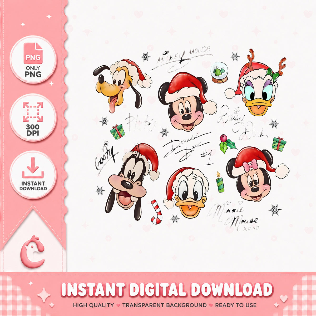 Mickey Minnie Christmas Heads PNG, Disney Xmas PNG, Signature PNG