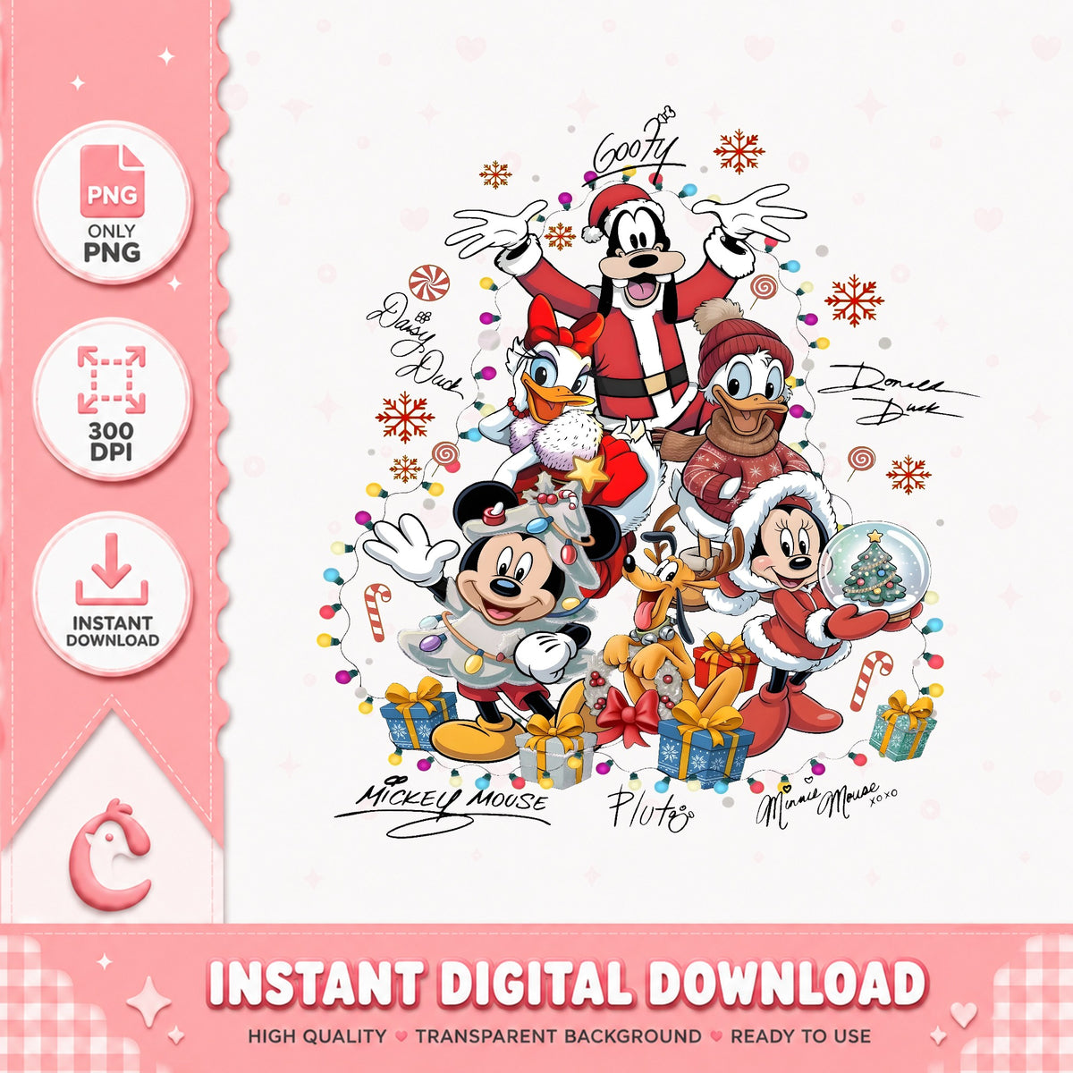 Mickey Friends Christmas Signature PNG, Disney Xmas PNG, Gift Box PNG