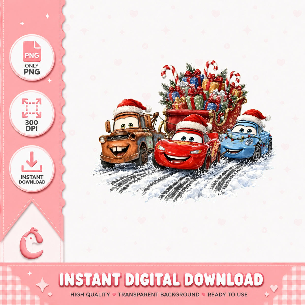 Cars Christmas Sleigh PNG, Lightning McQueen PNG, Mater Xmas PNG