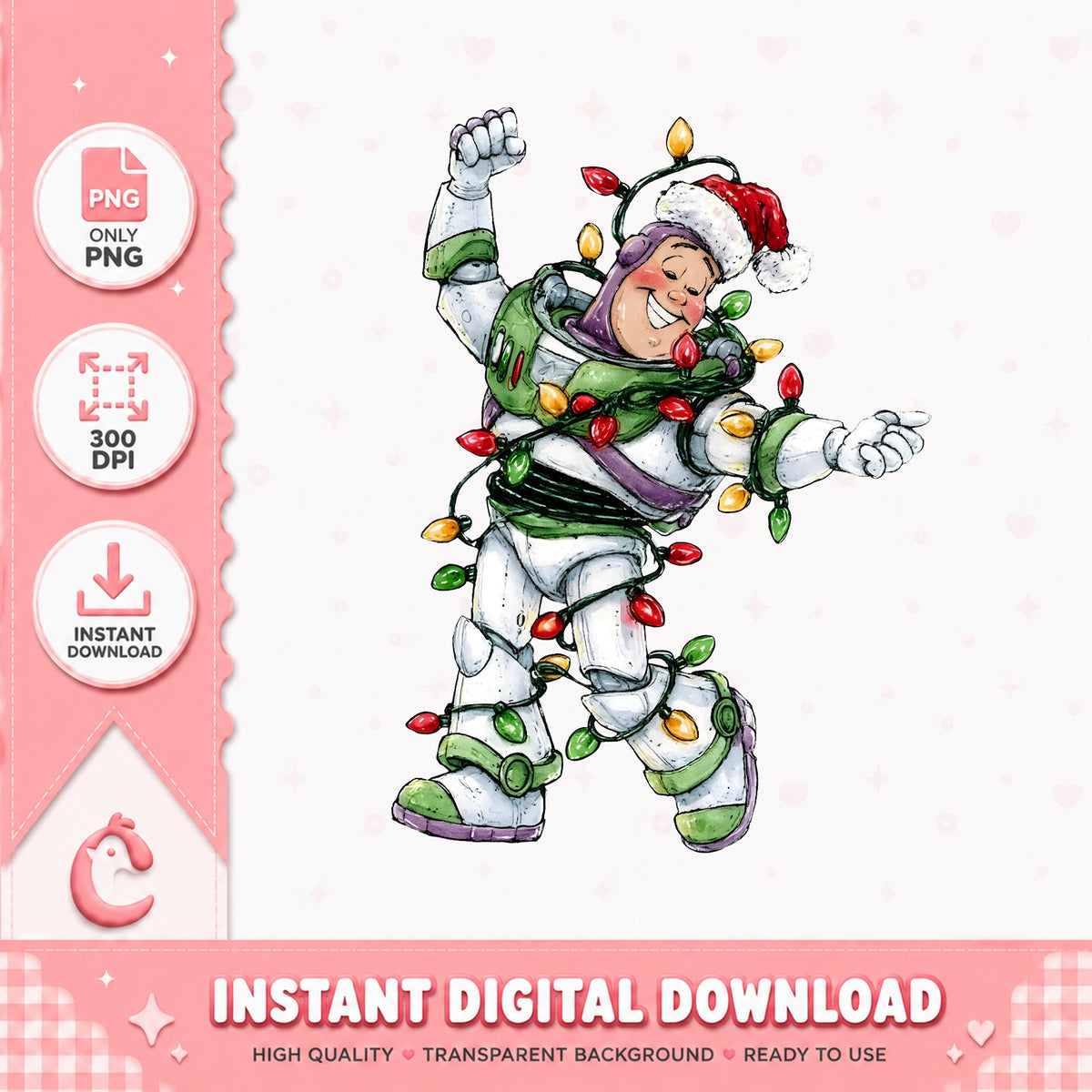 Buzz Lightyear Christmas Lights PNG, Toy Story Xmas PNG, Santa Hat PNG