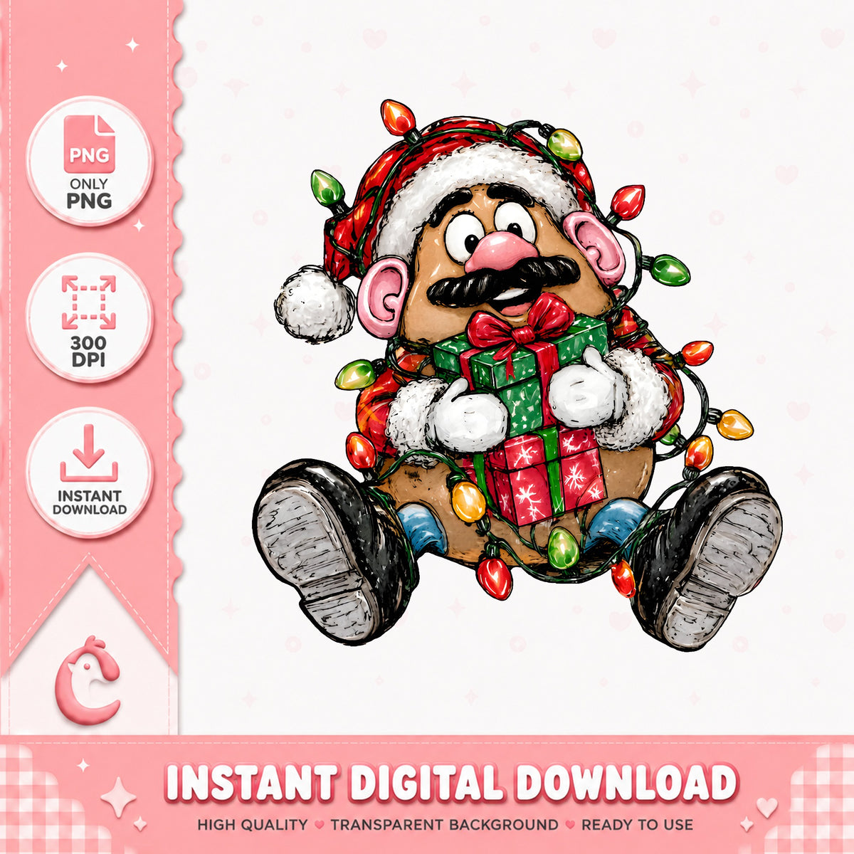 Mr Potato Head Christmas Gift PNG, Toy Story Xmas PNG, Xmas Lights PNG