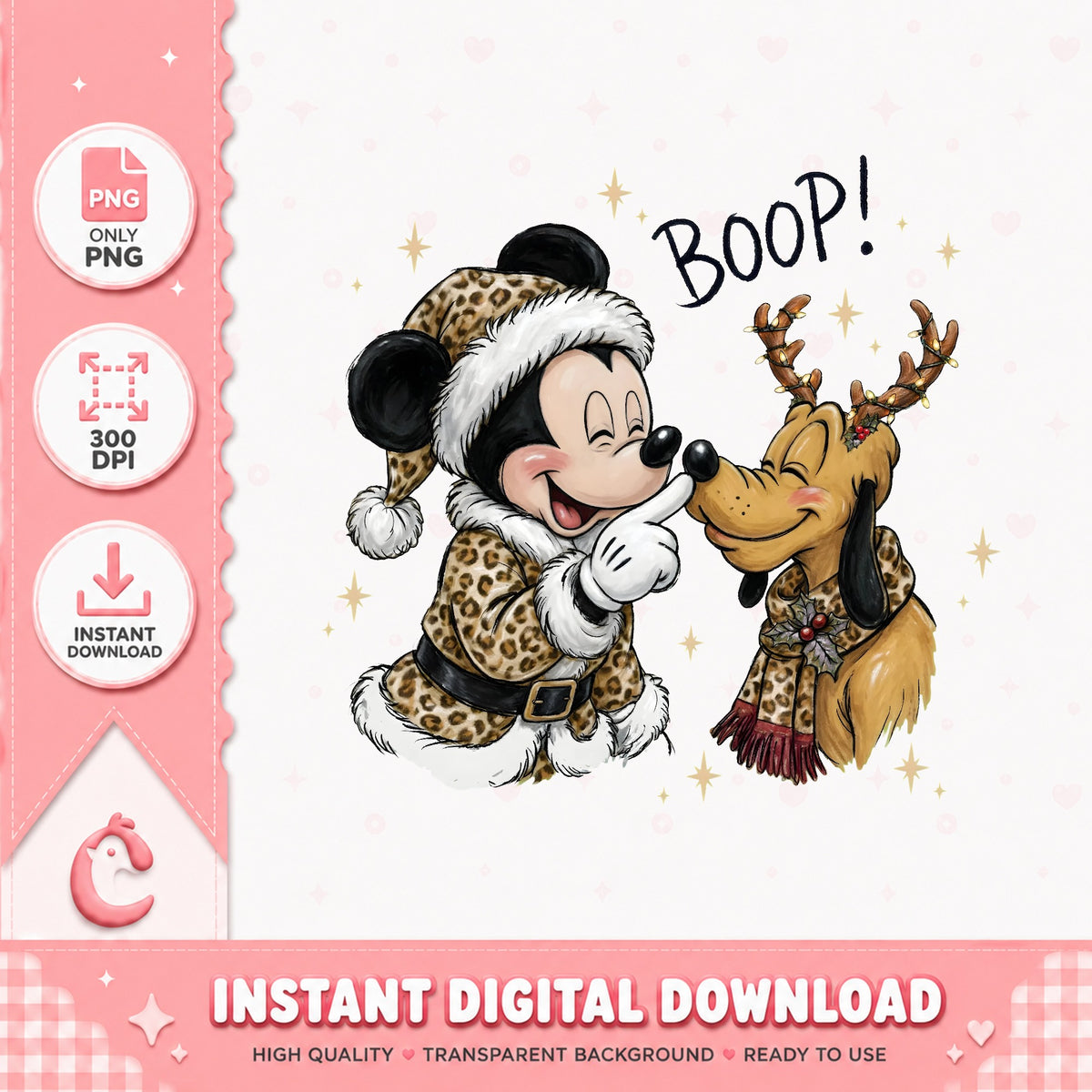 Mickey Pluto Boop Christmas PNG, Leopard Santa PNG, Reindeer Pluto PNG