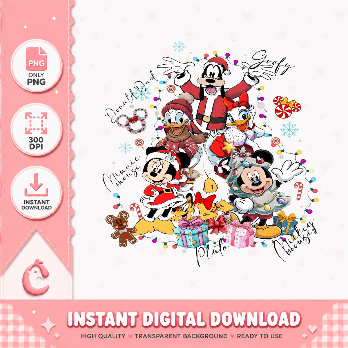 Disney Squad Christmas Lights PNG, Signature Xmas PNG, Candy Cane PNG