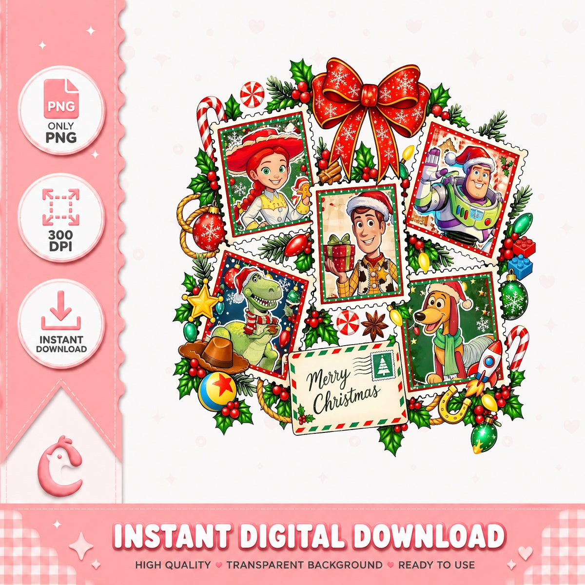 Toy Story Christmas Stamps PNG, Woody Jessie Xmas PNG, Pixar PNG