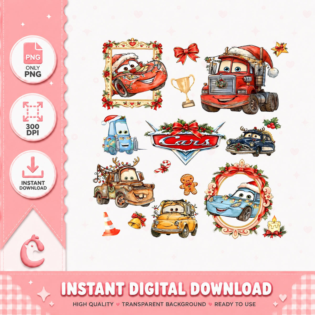 Cars Christmas Bundle PNG, Lightning McQueen Mater PNG, Sally Xmas PNG