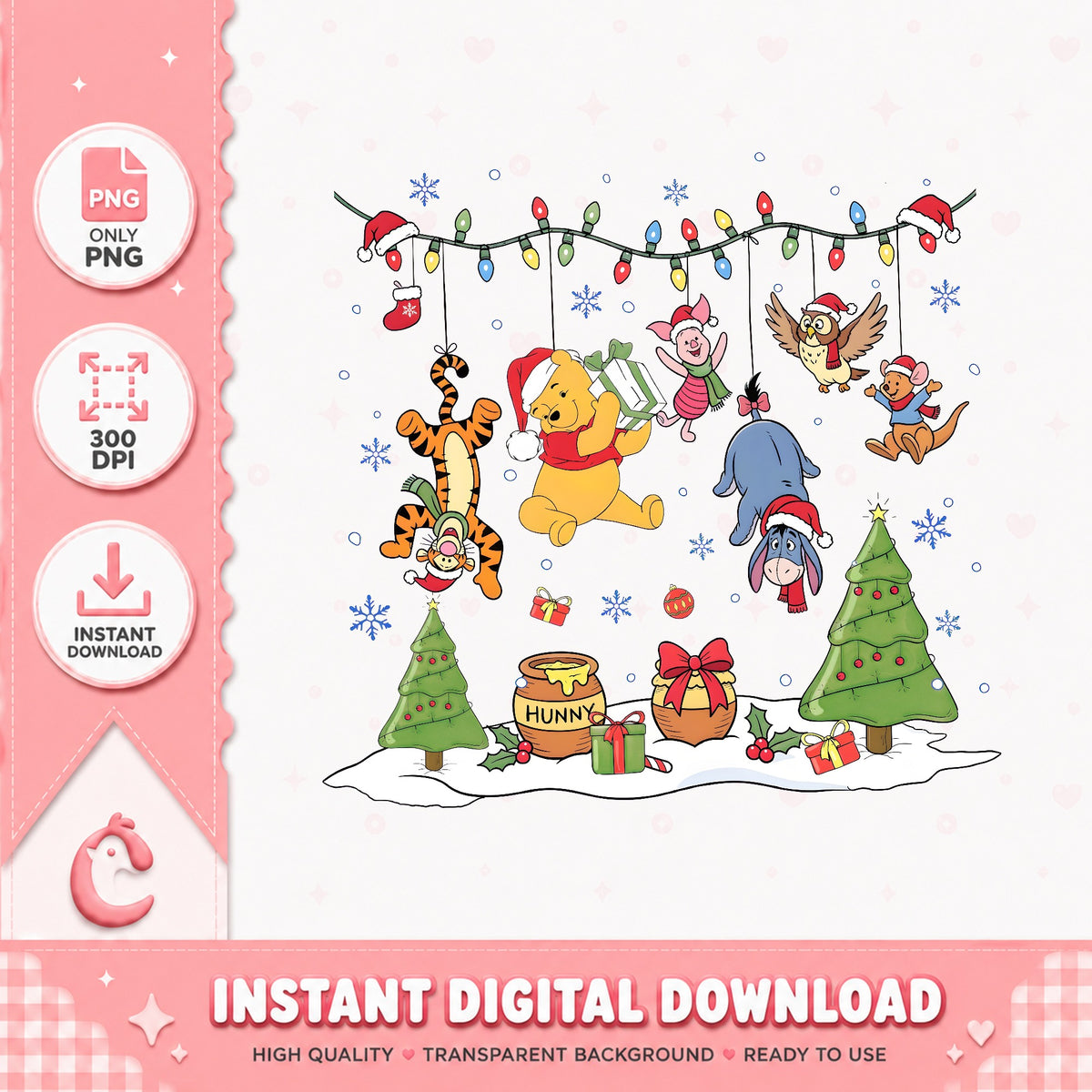 Pooh Friends Christmas Lights PNG, Hunny Pot Xmas PNG, Tigger PNG