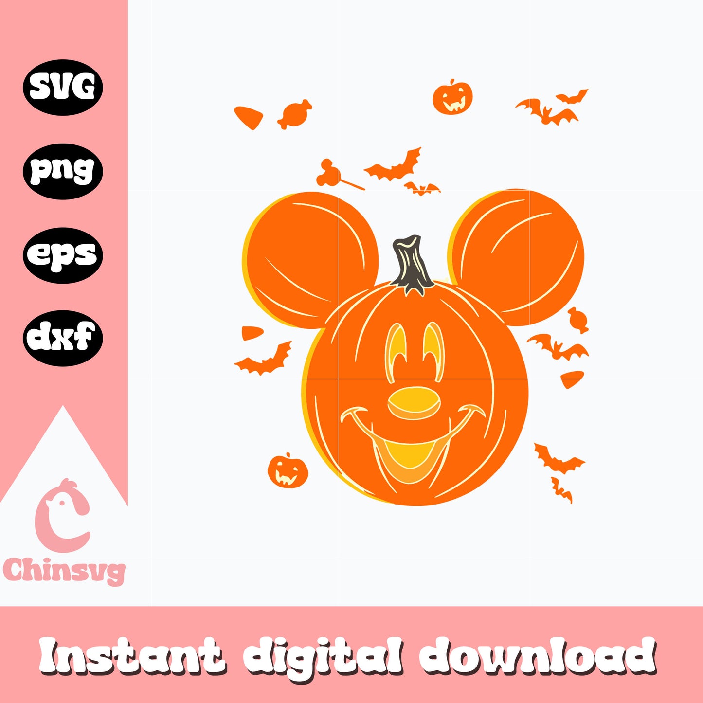 Mickey head pumpkin Svg, halloween Svg, Instant Download