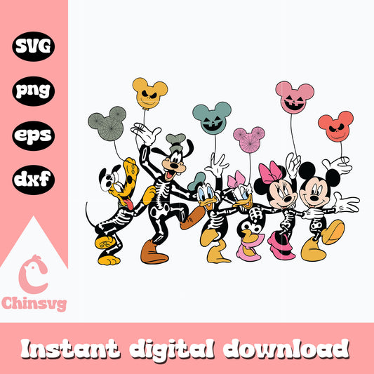 Mickey and friends skeleton svg, halloween svg, digital download