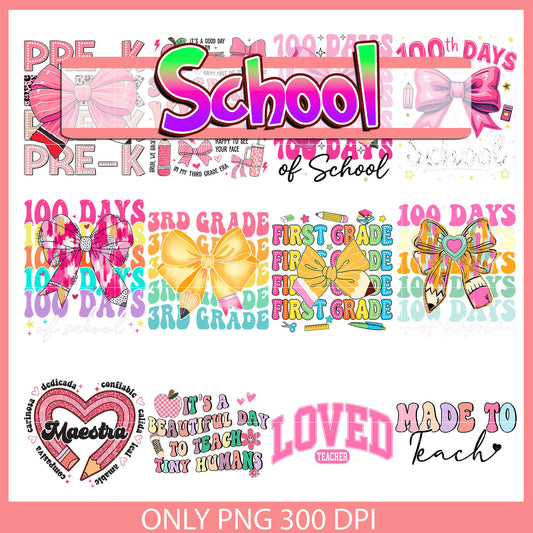 100 day of school pink bundle png, first day school png