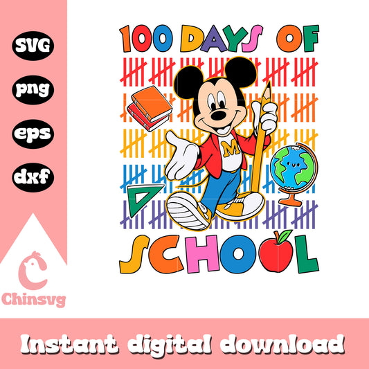 100 days of school svg, mickey character svg, school days svg