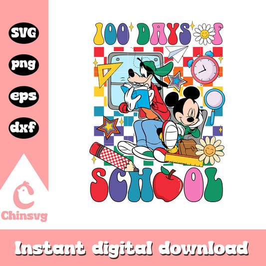100 days of shool mickey and goofy svg, school day svg