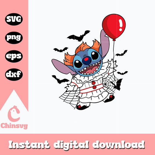 Stitch Pennywise Clown Svg, Halloween svg, digital download
