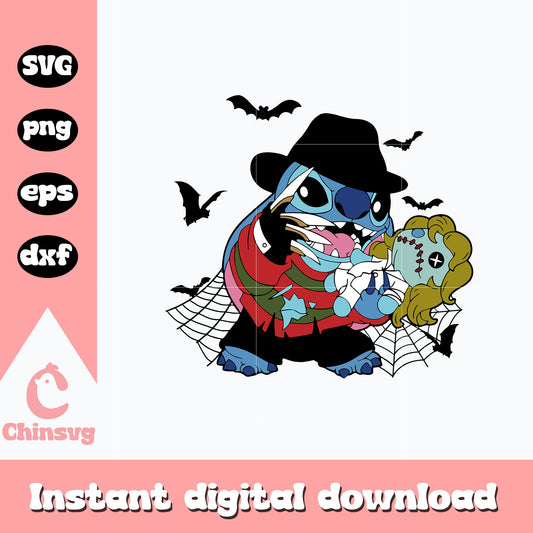 Stitch Freddy Krueger Svg, Halloween svg, digital download