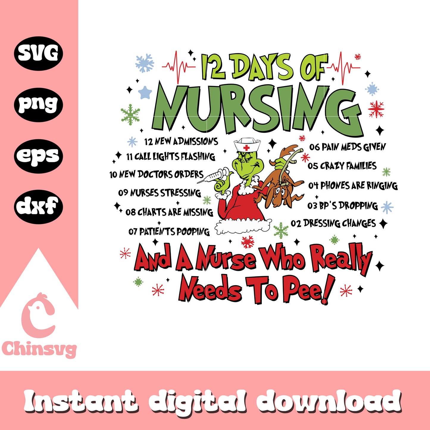 12 days of nursing  grinch character design svg, the grinch svg