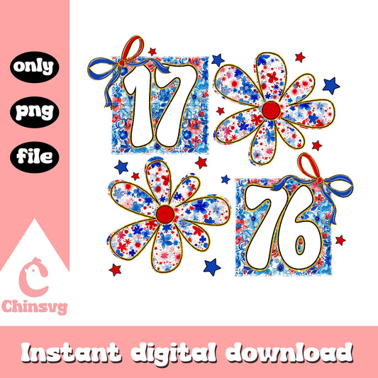 1776 flower 4th july design png, freedom day​ png, trending png