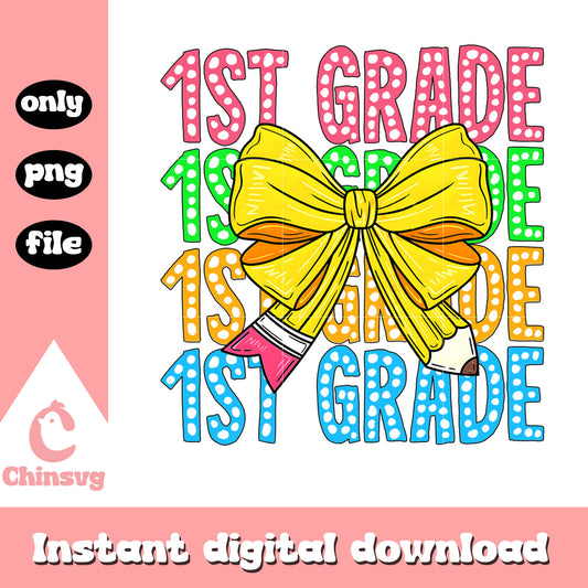 1st grade coquette big bow design png, going back to school png