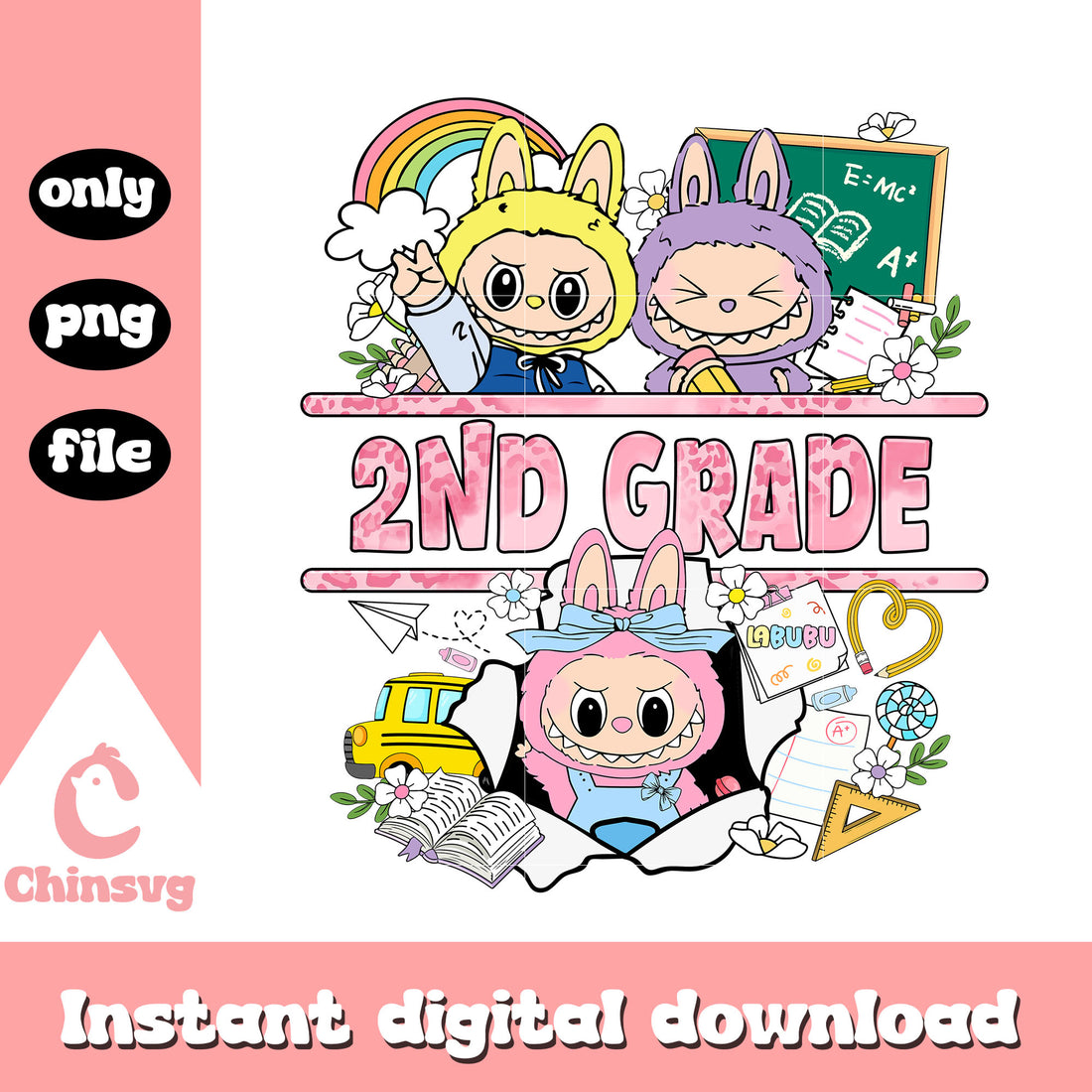2nd grade school labubu design png, back to school png – Chinsvg