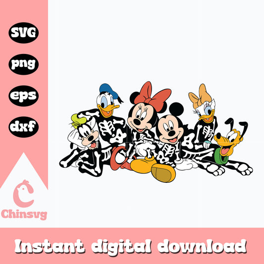 Mickey friends skeleton design svg, halloween svg