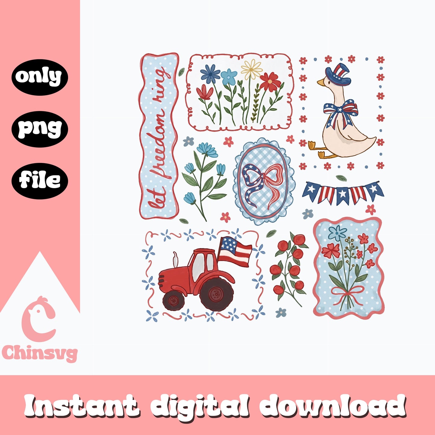 4th Of July Coquette Bundle PNG, Patriotic Wildflower PNG, America PNG