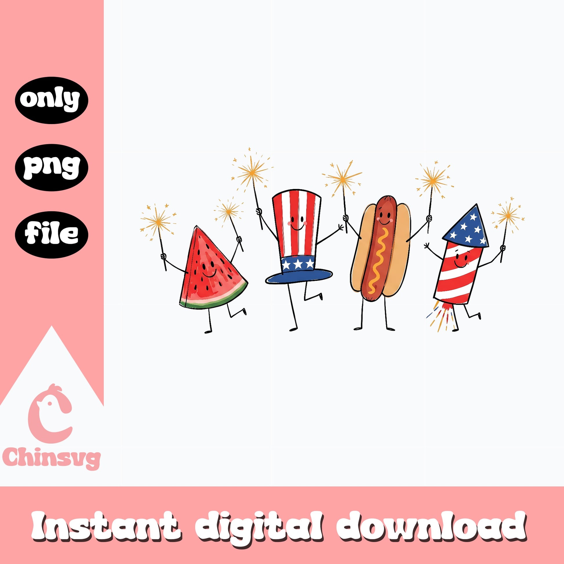4th Of July Food Characters SVG, Patriotic Summer Clipart, PNG