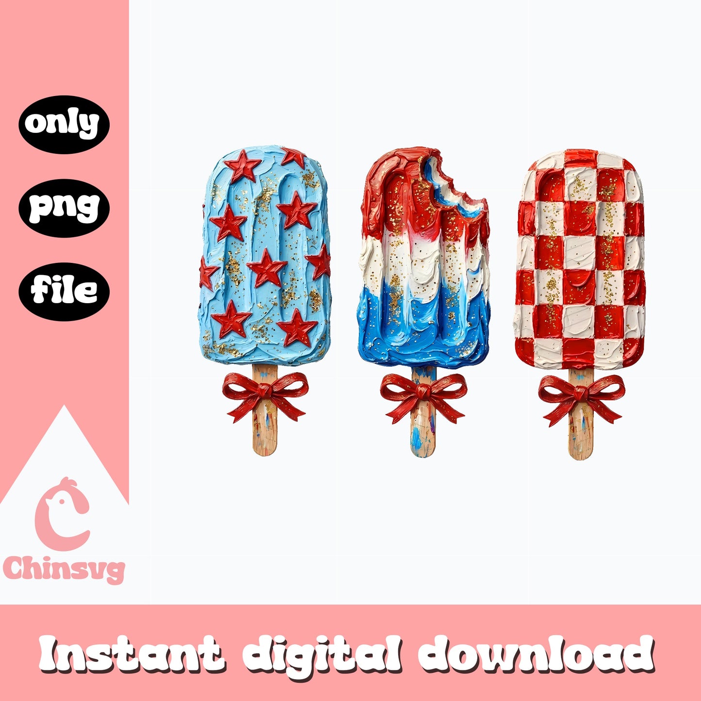 4th Of July Popsicle PNG Bundle, Patriotic Ice Cream PNG, USA PNG