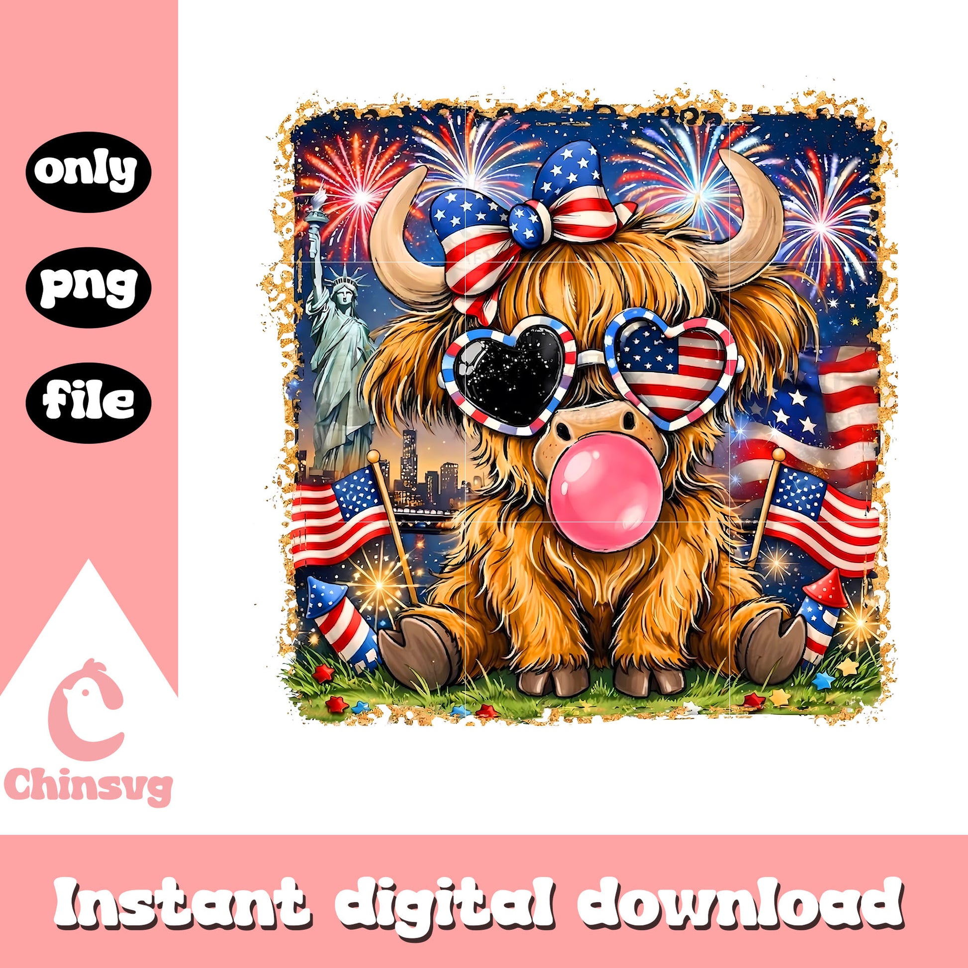 4th of july highland cow png
