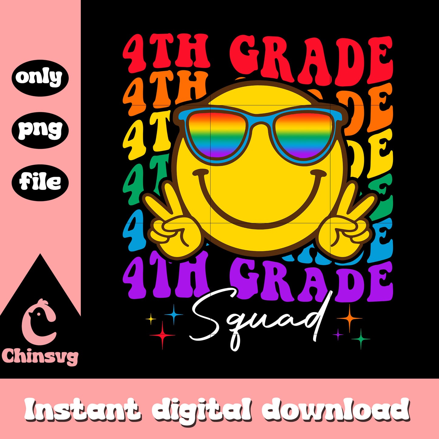 4th grade squad smiley face design png, back to school sign png