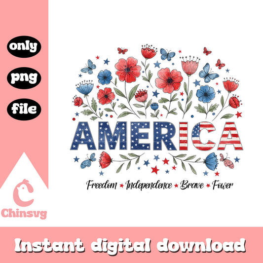 4th of july america flowers design png, america freedom png
